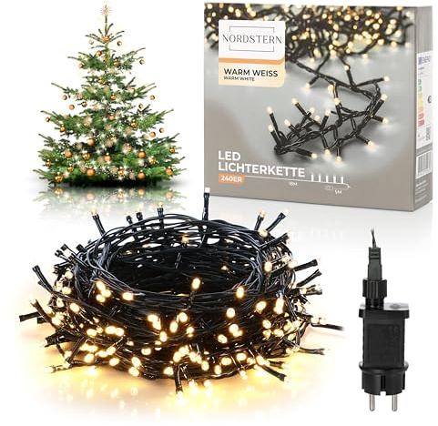 Nordstern LED Lichterkette Warmweiß 240 LEDs - Weihnachts Beleuchtung für Innen & Außen mit Stecker 18 m - Deko Weihnachtsbaumbeleuchtung Wetterfest IP44