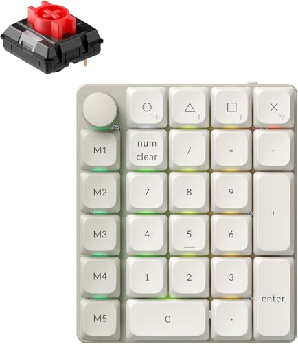 Keychron K0 Max QMK Wireless Number Keypad, Low-Profile RGB Backlit(Hot-Swappable) Red Switch Keypad, 2.4 GHz & Bluetooth 5.3 Connection, 1000Hz Numeric Keypad - Retro Version White