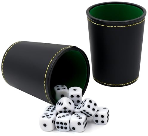 Gobelet à Dés en Similicuir, Lot de 2 Silencieux avec Feutrine, 12 Dés Inclus, Accessoire pour Jeux de Société et Soirées Jeu