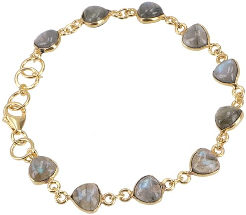 Indisches Boho Armband, vergoldetes Sterling Silber mit Steinen, Labradorit