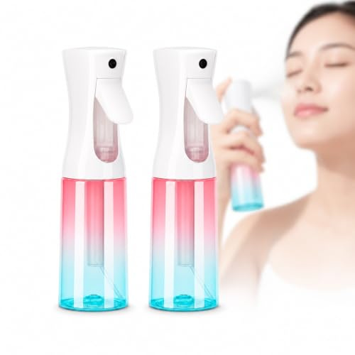 Buaak 2Pcs 200ml Hair Water Spray Bottle,Continuous Mist Spray Bottle | Pink-Blue,Salon Hair Mister,Empty Plastic Sprayer for Cleaning,Plants,Household Use,Leak-Proof