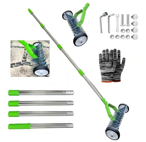 Handvertikutierer mit Stiel 163cm, Vertikutierer Hand mit Rollen, Vertikutierer Rechen, Metall Schneidrechen Garten, Abnehmbar, Verstellbarer Vertikutierrechen, Vertikutierharke für Garten, Hof