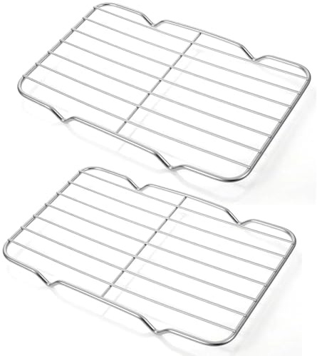 2 Pcs Silver Cooling Rack Oven Rack Wire Rack Baking Tray 21.5X13.5Cm | Food-Grade Stainless Steel, For Cakes, Meat, Bread, For Bakers And Home Cooks, 2 Racks, Raised Feet, Air Flow