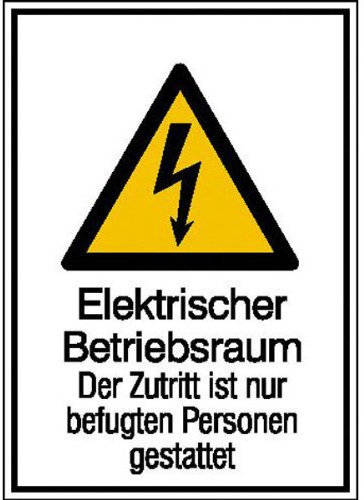 Betriebsausstattung24 Warn-Kombischild „Elektrischer Betriebsraum - Der Zutritt ist nur befugten Personen gestattet“ - Sicherheitsschild/Warnschild - Betriebssicherheit - Aluminium, 26,2 x 37,1 cm