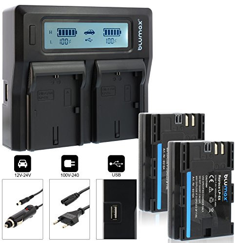 2X Blumax Akku LP-E6 1400mAh + Doppelladegerät LP-E6 Dual Charger | passend zu EOS 5D Mark II 2 EOS 5D Mark III 3 EOS 6D EOS 7D EOS 60D EOS 60Da EOS 70D || 2 Akkus gleichzeitig Laden