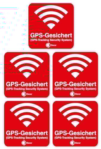 '5 Unidades Pegatinas Alarma, GPS, isecur®, alarmgesichert, 40 x 40 mm, Art. Hin 069 _ Exterior, Nota a GPS de Copia, außenklebend para Ventanas, Coches, Motos, Camiones, vehículos de construcción