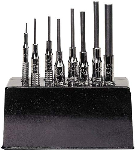 Bahco 3659/8 Pin Punches Set in Plastic Stand, Silver/Black, Set of 8 Piece