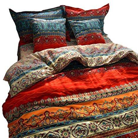 LELVA Boho Style Bettbezug Set, bunt gestreift Tabelle Sets, Bohemia Bettwäsche Set Barock Style Betten Set 4 Queen King Size, baumwolle, Fitted Sheet, Volle Größe