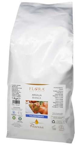 FLORA Talassoterapia Argilla Bianca 1 Kg BDIH - Argilla bianca dall'effetto purificante e riequilibrante per la pelle. Solo per uso esterno. Base ideale in Aromaterapia.