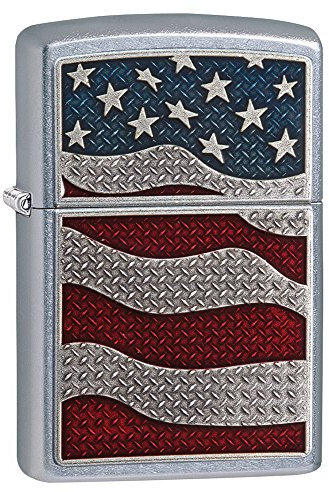 Zippo - PL 207 Stars and Stripes Emblem, Street Chrome - Sturmfeuerzeug, befüllbar, in hochwertiger Geschenkbox, Transparent, 6 x 6 x 8 cm