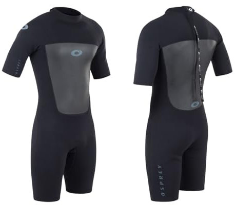 Osprey Men's Shorty 3 mm Summer Wetsuit, Adult Short Sleeve Neoprene Surfing Diving Wetsuit, Origin, Multiple Colours, Black, M