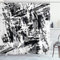 ABAKUHAUS Abstrakt Duschvorhang, Grunge Artwork, Stoffliches Gewebe Badezimmerdekorationsset mit Haken, 175 x 200 cm, Schwarz Weiß Grau