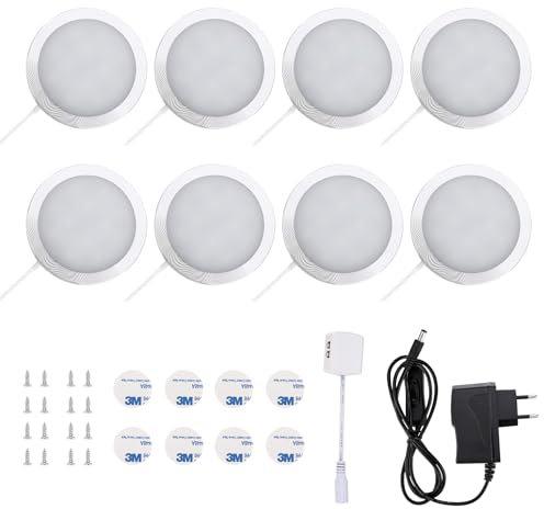 Lightess 8er Unterschrank Beleuchtung Küche Unterbauleuchte LED Schrankbeleuchtung Küchenbeleuchtung Schrank Beleuchtung Wandleuchten Vitrinenbeleuchtung Spotlight mit Kabel Stecker, Kaltweiß