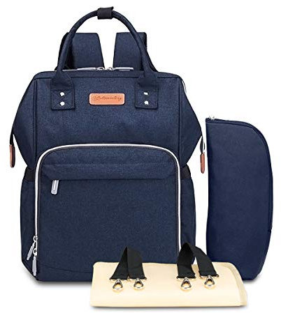 SONARIN Multifunktions Baby Wickelrucksack Wickeltasche mit Wickelunterlage,Wasserdicht,Große Kapazität,Reise-Rucksack-Organizer,Stilvoll und Langlebig,Ideal Geschenk(Dunkelblau)