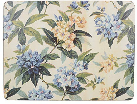 Creative Tops Cork-Backed Placemats / Table Mats with Printed Traditional Floral Design, Rectangular, Cream, 30 x 23 cm, Set of 6