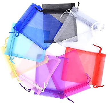 Trimming Shop 50pcs Multi-Coloured Organza Bags, 9x12cm Wedding Party Favor Bags Organza Gift Bags Sheer Drawstring Jewelry Pouches for Festival, Birthday, Anniversary, Party Supplies