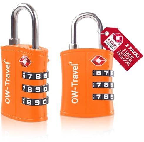OW-Travel Zahlenschloss ABS 3 Stellig Kofferschloss Vorhängeschloss Gepäckschloss Sicherheitsschloss Diebstahl Sicheres Lock TSA Schloss Zahlencode für Reisekoffer Spind Rucksack Luggage: 2 Orange