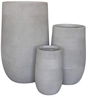 Vasi per Piante Rotondi da Interno Ed Esterno Set da 3 Dimensioni Moderni Vaso di Design in Resina Colore Taupe, G.47x47x75/M.34x34x54/P.24x24x39