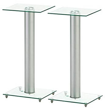 Monoprice 139497 Lautsprecherständer aus Glas, 58,4 cm (Paar) mit Kabelmanagement, unterstützt bis zu 10 kg, robust und langlebig, silberfarben