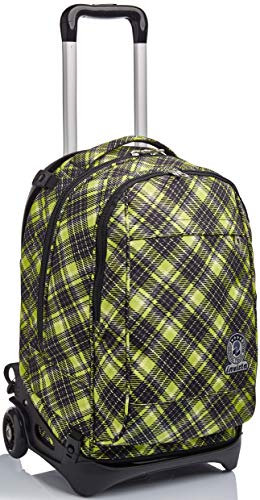 Invicta TROLLEY, Rucksack mit Trolleyfunktion, 3 in 1, Schulranzen mit Rollen, Abnehmbarer Rucksack, ab 1. Klasse, für Schule, Gymnasium, Reisen&Freizeit, Mädchen&Jungen, gelb, NEW TECH TARTAN