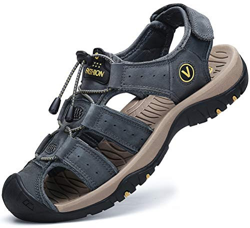FLARUT Sandalen Herren Outdoorsandalen Sommer Wanderschuhe Trekkingsandalen Leder Strand Wandersandale Laufschuhe Lässige Sneaker Sportsandalen(grau,40)