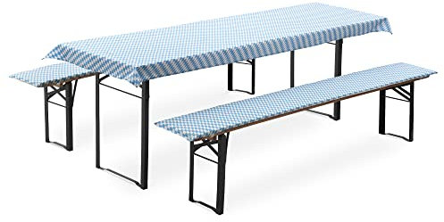 JEMIDI Bierbankauflagen Set 3-teilig - 90x240cm - Sitzkissen und Tischdecke für 70er Bierzeltgarnitur - Bierbank Auflagen Set - Bayrische Raute