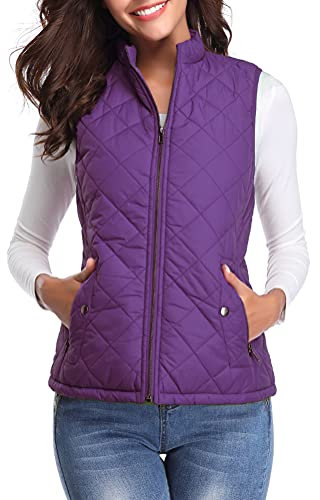 fuinloth Manteaux Sans Manches Femme, Léger Automne Doudoune Zippé Veste Hiver Gilet Violet M