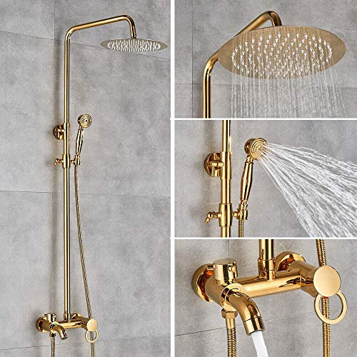 Panneau de douche au design moderne - Pommeau de douche à effet pluie - Système de douche de salle de bain - Réglable en hauteur - Doré