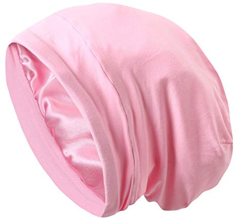 Bonnet de nuit en satin doublé de satin pour cheveux bouclés, rose, Taille unique