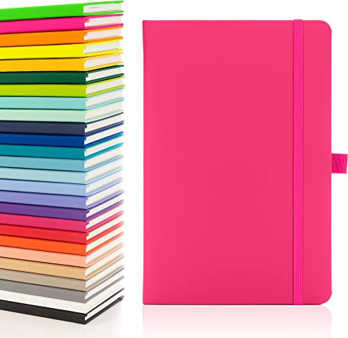 Notes London Eco A5 Notizbuch mit linierten Seiten, Stiftschlaufe, Band, Datumsmarken und Papiertasche, mittelgroßes Hardcover, Tagebuch, Notizen, nachhaltig angebautes Papier (Pink)