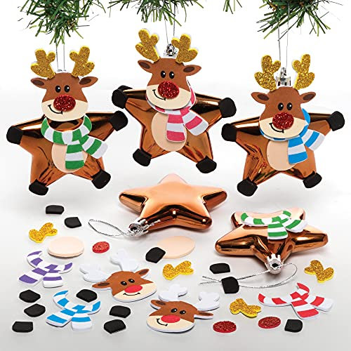 Baker Ross FE857 Rentier Weihnachtsstern Dekoration Bastelset - Packung mit 6, Bastelt Eure Eigenen Weihnachtsdekorationen, Kugel Dekorationen für Kinder zum Basteln und Aufhängen