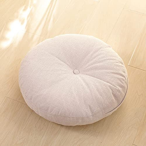LLDHWX Runde Baumwollleinen Yoga Sitzkissen Super Soft Cord Meditationskissen Waschbar Atmungsaktiv Yogakissen Für Wohnzimmer Dekoration-Weiß 60cm(24inch)