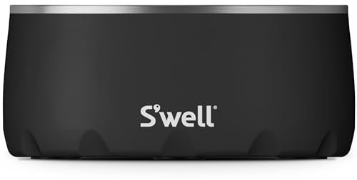 S'well Stainless Steel Dog Bowl - for Medium to Large Size Dogs - 32oz, Onyx - Non-Slip and No-Spill Design with Rubber Bottom, and Dishwasher Safe - BPA-Free Pet Bowl for Food and Water