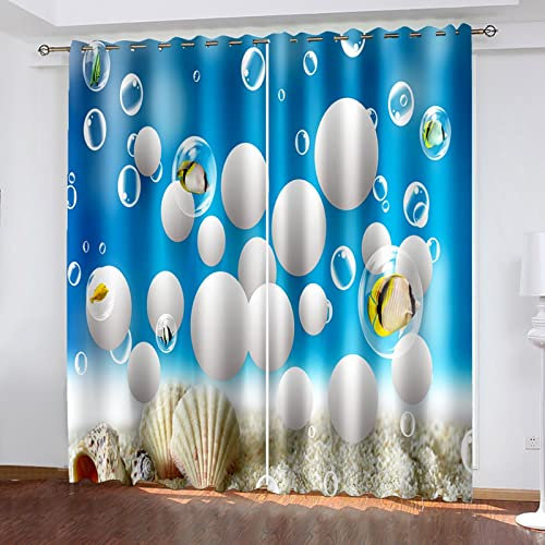 AMDXD Rideau Motif Bleu, Rideau Polyester Coquille de Poisson Rideau Polyester 264x274cm