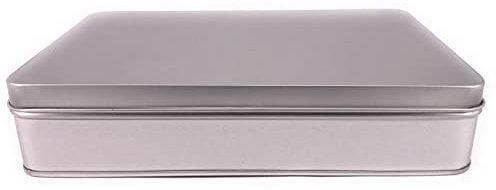 Balna - 1 x Vorratsdose Metalldose Blechdose eckig aus Weissblech mit Deckel Silber, ideal als Tabakdose Gebäckdose Keksdose einsetzbar 20 x 13 x 4,5 cm