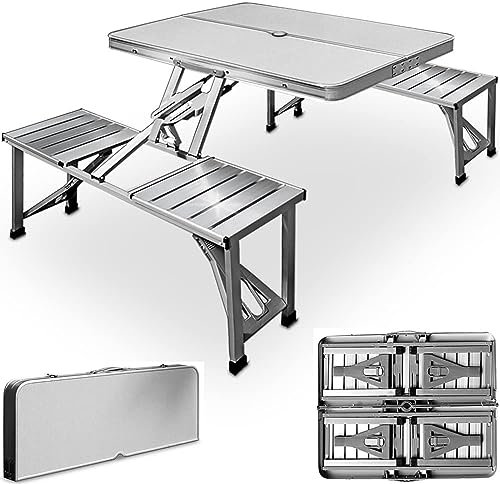 wildvival ® Set di tavoli da campeggio premium (68 x 85 x 67 cm) per 4 persone, in alluminio leggero, pieghevole, con 4 sedie integrate, solo 9,6 kg!