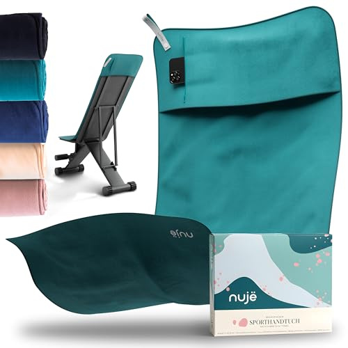 nujë Fitness Handtuch mit Tasche Microfaser I MIT Geschenkverpackung I Sporthandtuch Fitnessstudio I Extra groß & mit Umschlag für alle Geräte I Gym-Handtuch I Handtuch Fitnessstudio