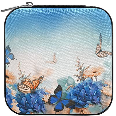 Hortensien Gänseblümchen Schmuckbeutel PU Leder Reise Schmuck Ring Organizer Etui Aufbewahrung Geschenk für Grills Frauen