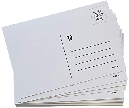 Reskid Blanko-Postkarten zum Versand. 100 weiße 10 x 15 cm leere Postkarten, blanko versandbare Postkarten-Set. 14pt Postkarten-Papierkarten.