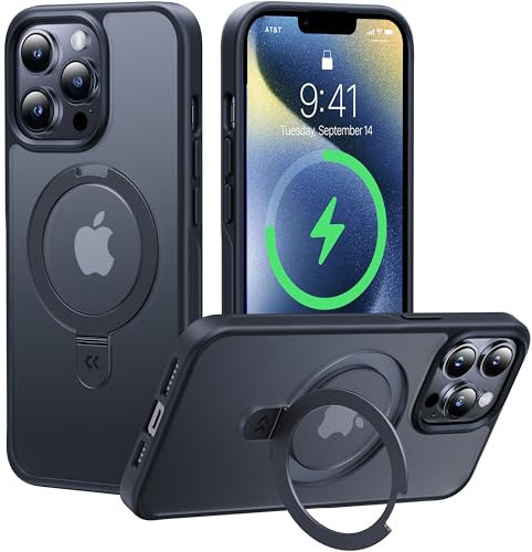 CASEKOO 2025 Neu Magic Stand für iPhone 13 Pro Max Hülle für MagSafe [Militärschutz] [Unsichtbarer Ständer] Stoßfeste Kratzfeste Schutzhülle Dünne Griffige Handyhülle Matte Case - Edel Schwarz