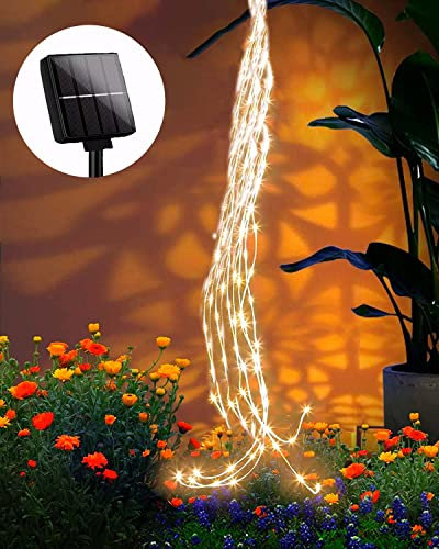 Dekofun Solar Lichterkette Aussen 2M 200 LED Lichterschweif, 8 Modi Solarlichterkette Außen Wetterfest, Wasserfall Gartendeko für Draußen Giesskanne Terrasse Pflanzen Balkon Deko - Warmweiß