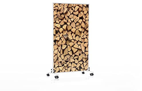 Könighaus Bild Infrarotheizung Standgerät - 1200 Watt - Energiesparend = wärmt innerhalb von 2 Minuten - mit Standfüßen & Thermostat - mobile Standheizung - Echter Hingucker mit Motiv: Holzstapel