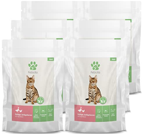Fellicita Premium Nassfutter für Katzen, Geflügel, Geflügelherzen mit Aprikose, 6er Pack, 6 x 295g, Multiprotein, hochwertiges Futter, getreidefrei, leckere Pastete, Alleinfuttermittel