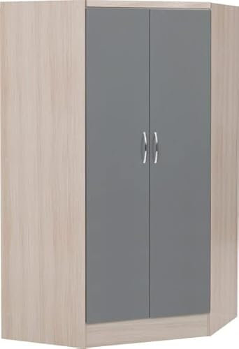Kelsey Stores Nevada 2 Door Corner Wardrobe Bedroom Corner Wardrobes (Grey Gloss/Light Oak Effect)