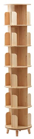 Esyogen Rotating Bookshelf Cylindrical Wooden Book Rack 6 Tier Plants Storage Display Holder Stand 360° Rotating Floor Standing Shelf For Storing Books, Precious Souvenirs, Displays