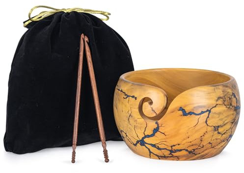 Inanosa Cuenco de Hilo de Madera para Ganchillo, Evita resbalones y enredos | El mejor regalo de materiales para manualidades para los amantes del crochet (Blue)