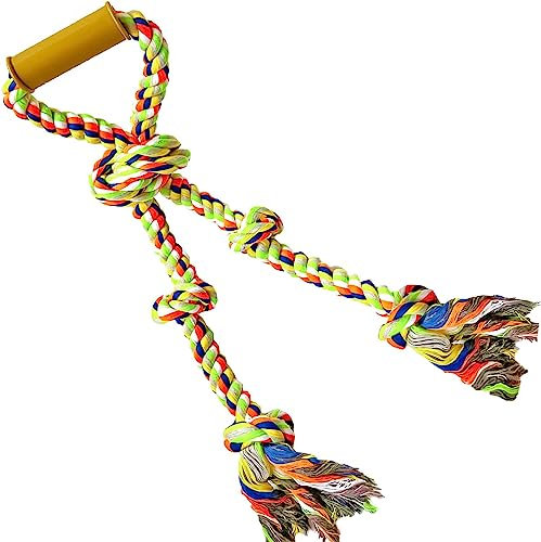 Large 24Heavy Dog Rope Toys for Large and Medium Dogs for Teeth Cleaning, Tough Cotton for Aggressive Chewer, Interactive Dual Dog Tug of War Toy, Tough Pull Twisted Rope with Plastic Handle(Colours)