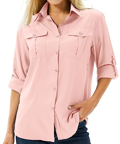 Camicia da donna UPF 50+, protezione solare, abbigliamento da donna, a maniche lunghe, traspirante, per attività all'aria aperta, Cool Quick Dry
