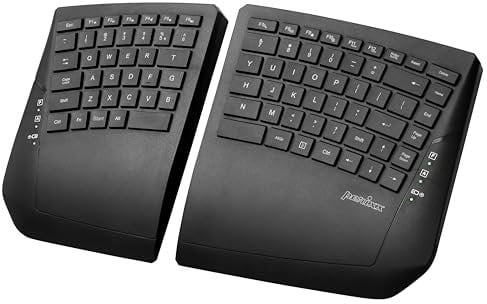 Perixx PERIBOARD-624B - Kabellose ergonomische Split-Tastatur - Flachen Tasten - Neigungswinkel einstellbar - US-englisches Layout
