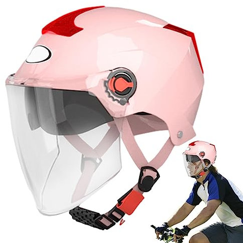 PW TOOLS Caschi Moto retrò | 3/4 Half Adult Dirt Bike Caschi Aperti con Visiera Parasole - Caschi per Bici da Cross per Adulti con Visiera Parasole a sgancio rapido per Equitazione, Ciclismo